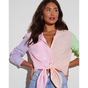 English Factory Vici Shirt Womens Medium Oversized Striped Oxford Button Down